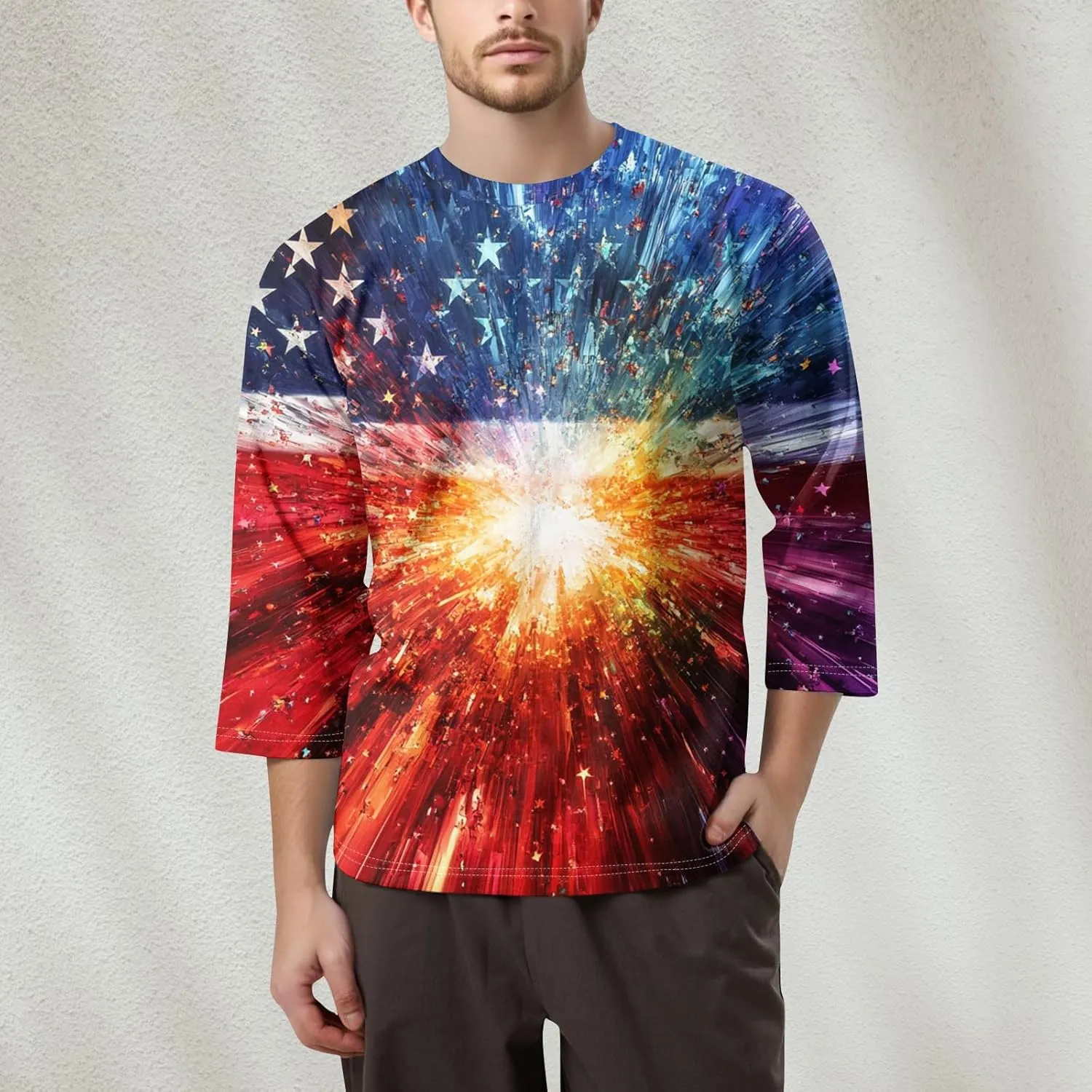 2025 American Flag Shirts for Men Comfortable & Breathable Independence Day Print Shirt