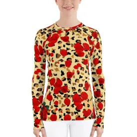 Animal Print Red Roses Women's Rash Guard