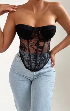 Black Strapless Lace Corset Style Top - Rey