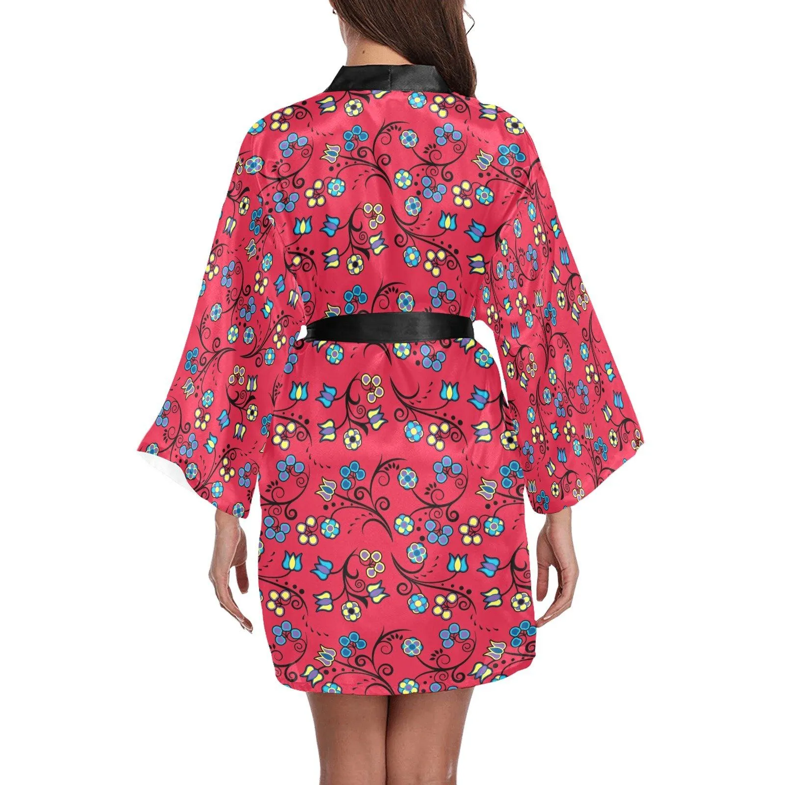 Blue Trio Cardinal Long Sleeve Satin Robe