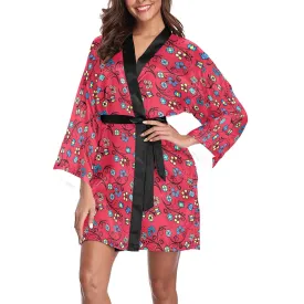 Blue Trio Cardinal Long Sleeve Satin Robe