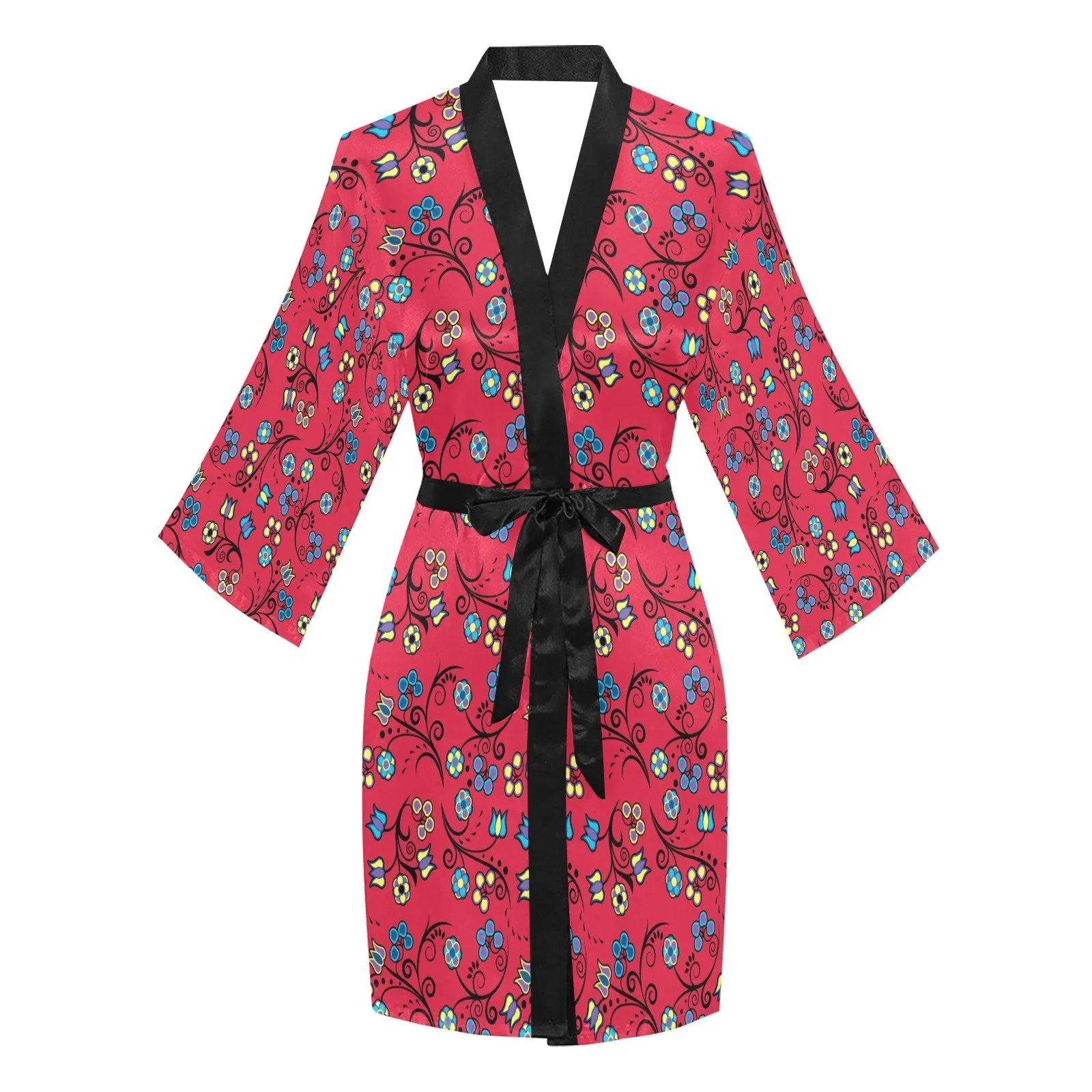 Blue Trio Cardinal Long Sleeve Satin Robe
