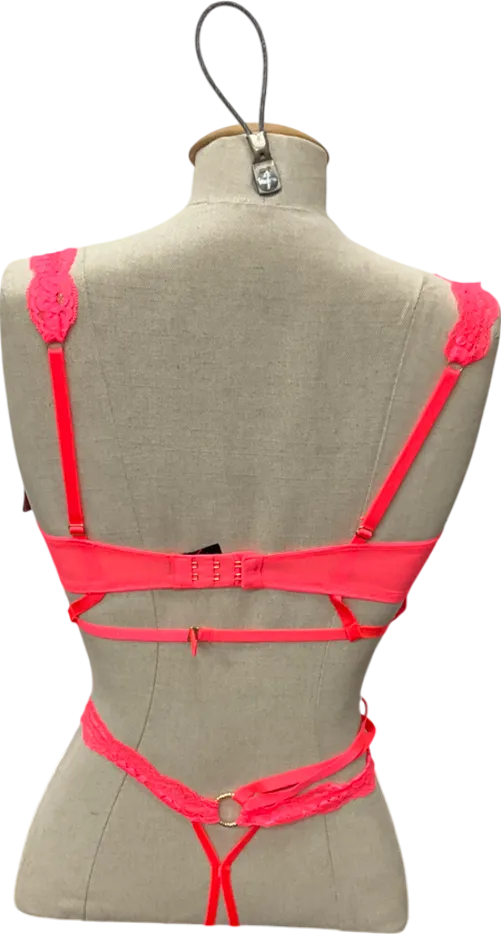 boux Pink Bouxtique Darlah Plunge Bra & Darlah Crotchless Thong UK 32C