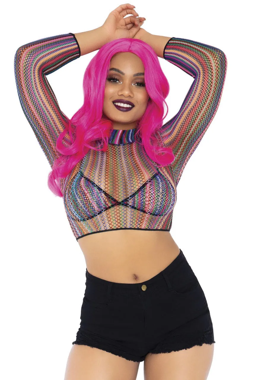 Colorful Fishnet Bikini and Crop Top Set