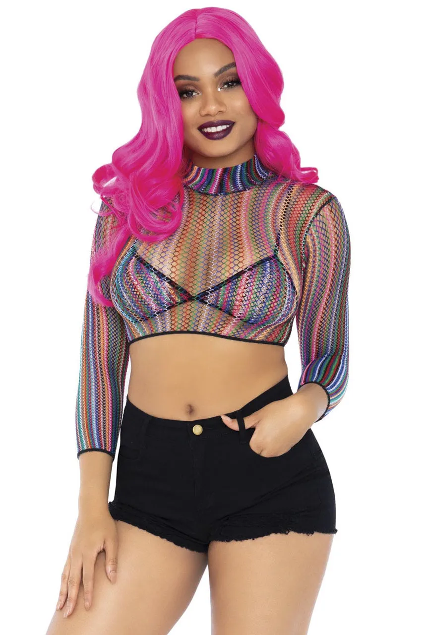 Colorful Fishnet Bikini and Crop Top Set
