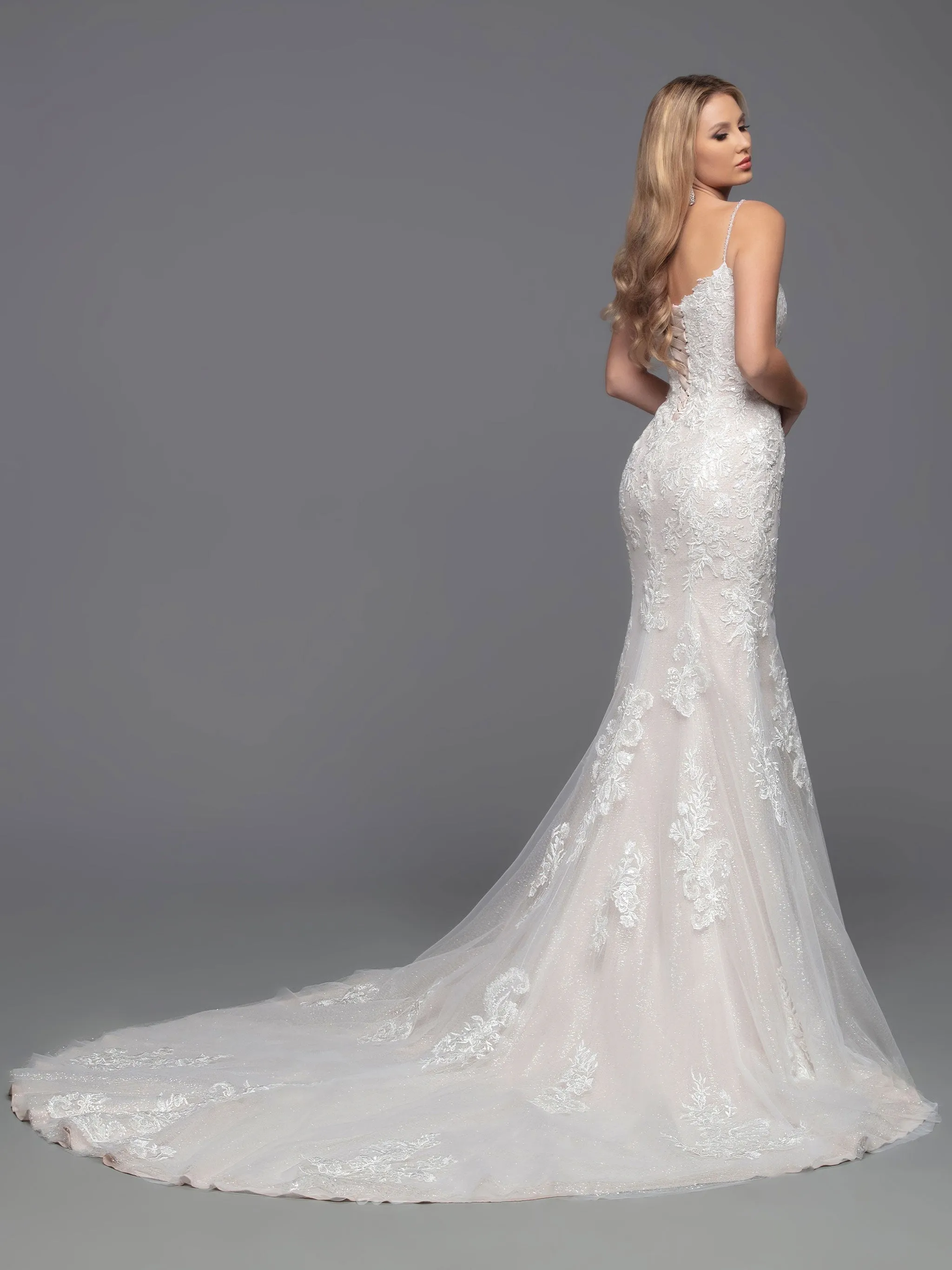 Davinci Bridal 50809 Size 18 Ivory/Nude Long Shimmer Lace Detachable Long Sleeve Wedding Dress Corset Gown