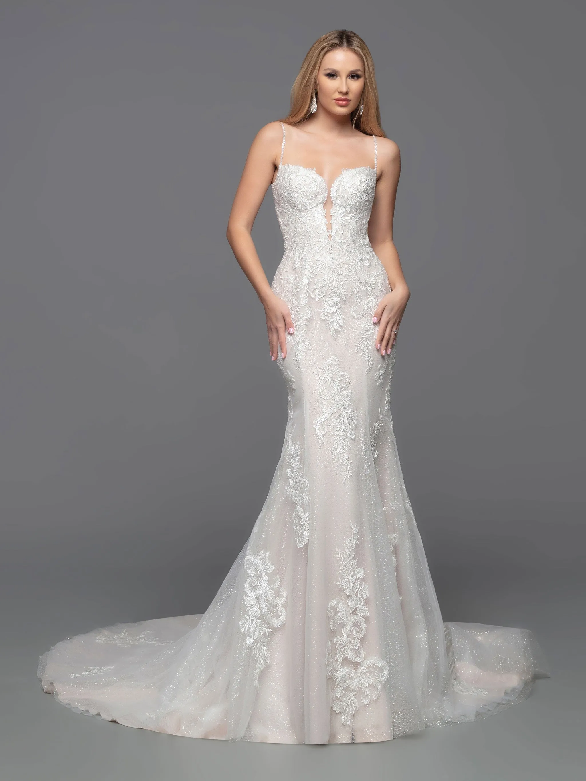 Davinci Bridal 50809 Size 18 Ivory/Nude Long Shimmer Lace Detachable Long Sleeve Wedding Dress Corset Gown