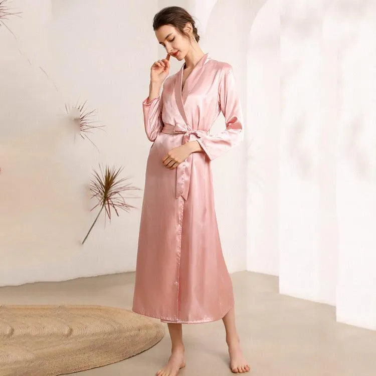 Elegant Ladies Full Length Silk  Robe 22 Momme Silk Bathrobe Silk Nightwear Women's Day Gifts