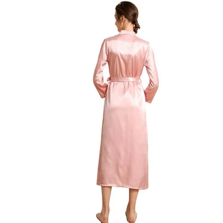 Elegant Ladies Full Length Silk  Robe 22 Momme Silk Bathrobe Silk Nightwear Women's Day Gifts