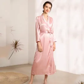 Elegant Ladies Full Length Silk  Robe 22 Momme Silk Bathrobe Silk Nightwear Women's Day Gifts