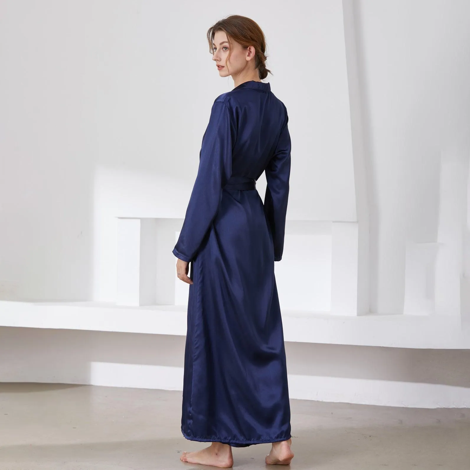 Elegant Ladies Full Length Silk  Robe 22 Momme Silk Bathrobe Silk Nightwear Women's Day Gifts