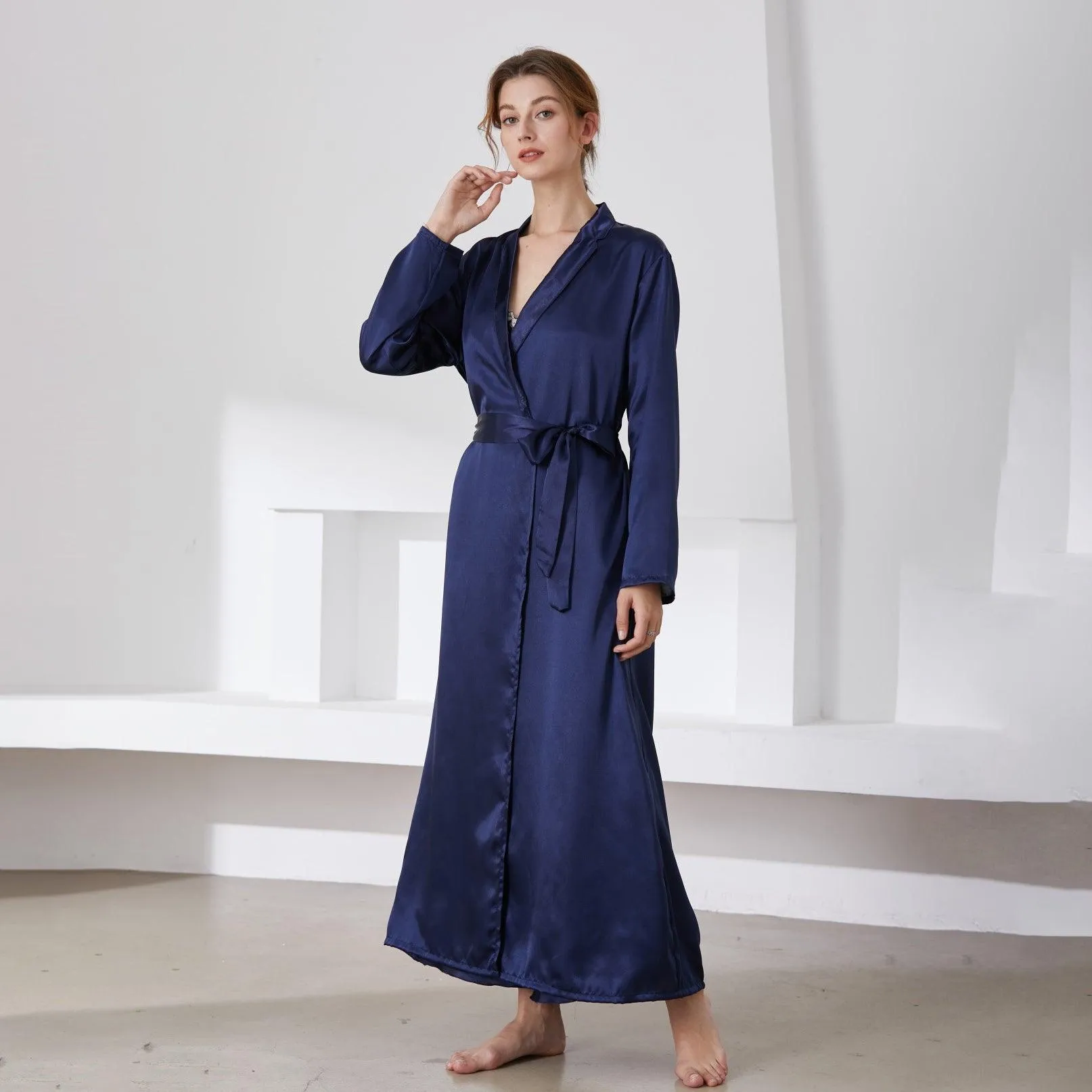 Elegant Ladies Full Length Silk  Robe 22 Momme Silk Bathrobe Silk Nightwear Women's Day Gifts