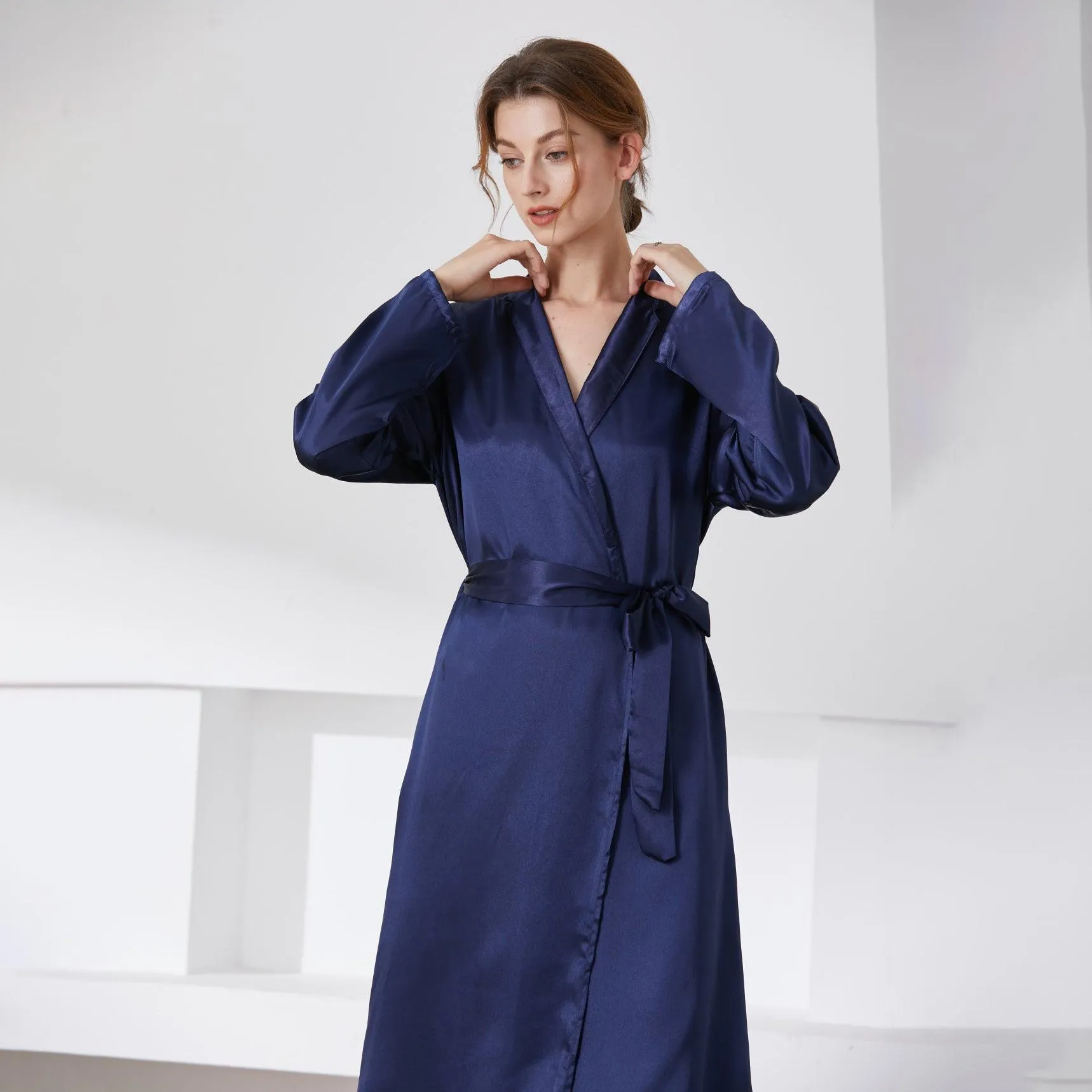 Elegant Ladies Full Length Silk  Robe 22 Momme Silk Bathrobe Silk Nightwear Women's Day Gifts