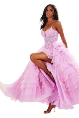 Ellie Wilde EW36086 Size 6 Lilac Long Sheer Sequin Lace Corset Prom Dress Layer A Line Slit Ball Gown