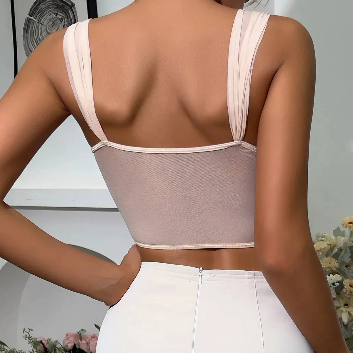 French Vintage Allure Lace Deep V Bustier Crop Top for Summer