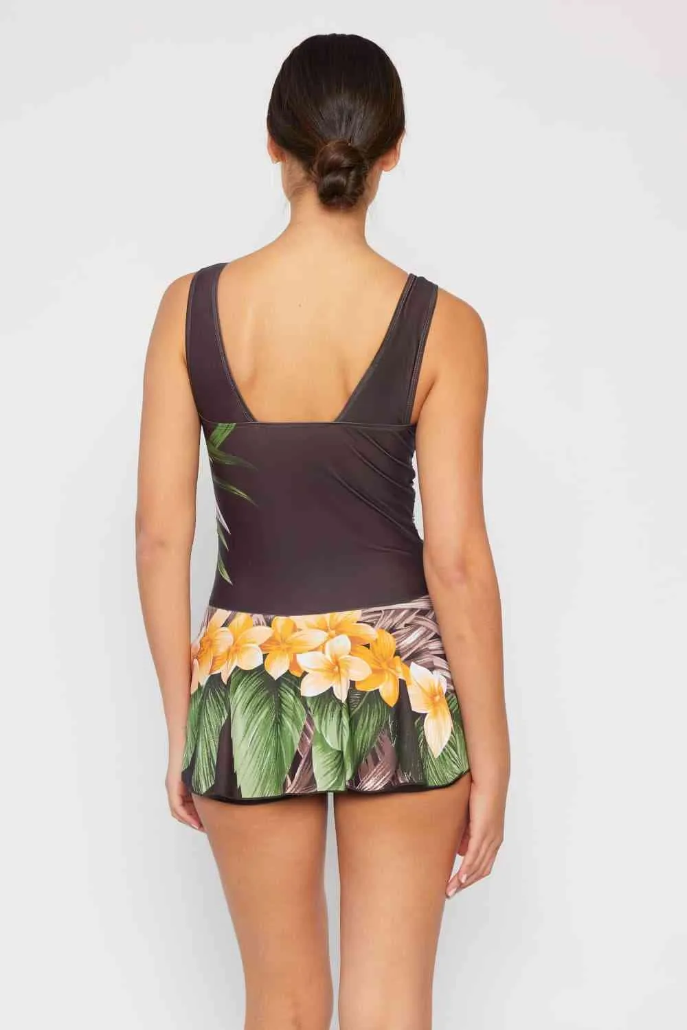 Full Size Clear Waters Swim Dress in Aloha Brown