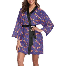 Gathering Purple Long Sleeve Satin Robe