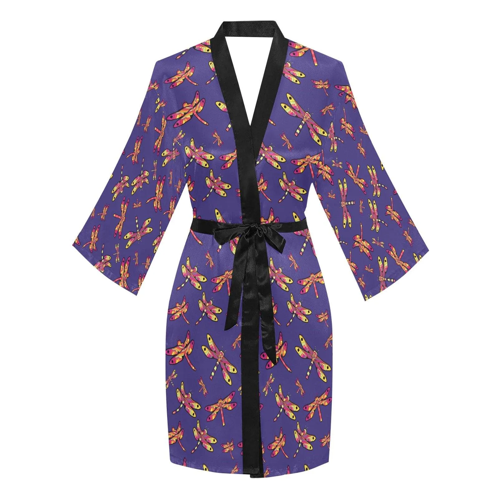 Gathering Purple Long Sleeve Satin Robe