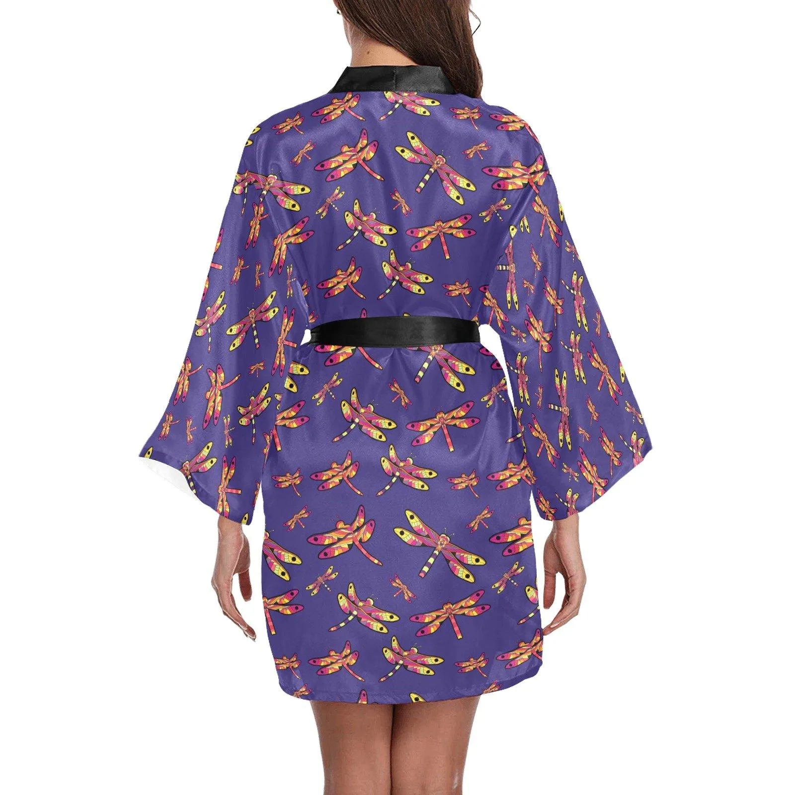 Gathering Purple Long Sleeve Satin Robe