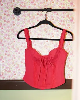 Georgia Red Lace Tie Front Sweetheart Corset Top