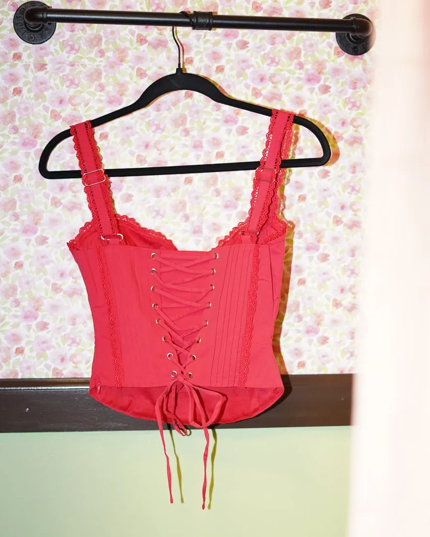 Georgia Red Lace Tie Front Sweetheart Corset Top