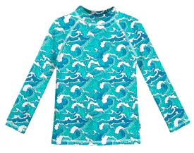 Girls UPF 50  Printed Long Sleeve Rashguard | Turq Waves