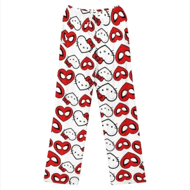 Hello Kitty Spider - Cotton Loose Pajama - Pants Trousers Cartoon Sleep Bottoms - Lounge Wear