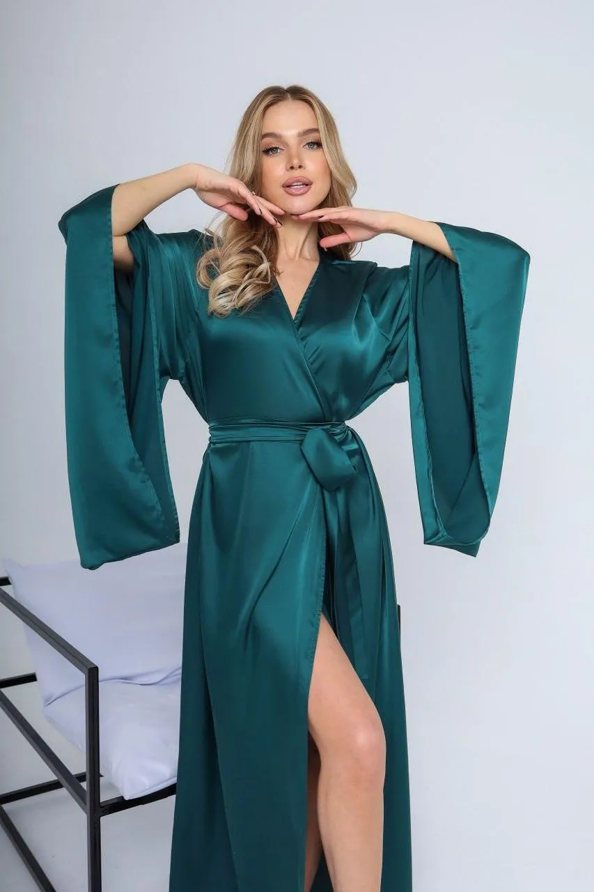 Long silk kimono robe