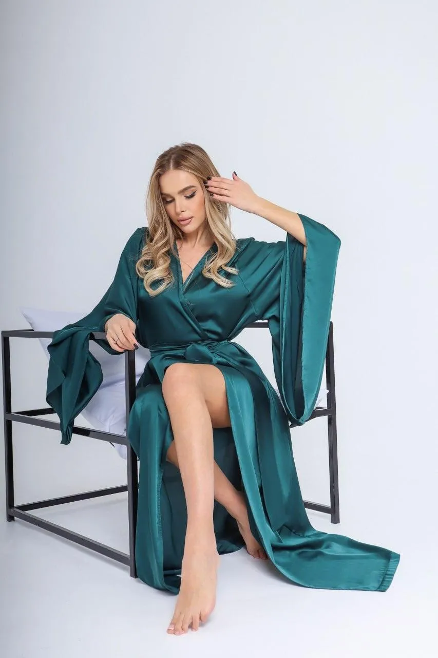 Long silk kimono robe