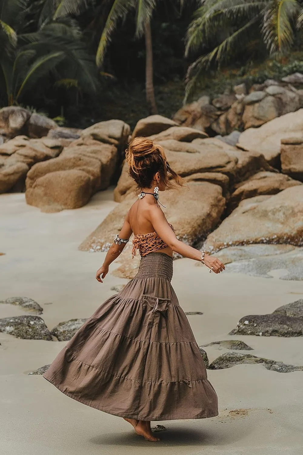 Maxi Boho Skirt Long Pockets Cotton Hippie Bohemian Elastic Waist Gypsy Skirt