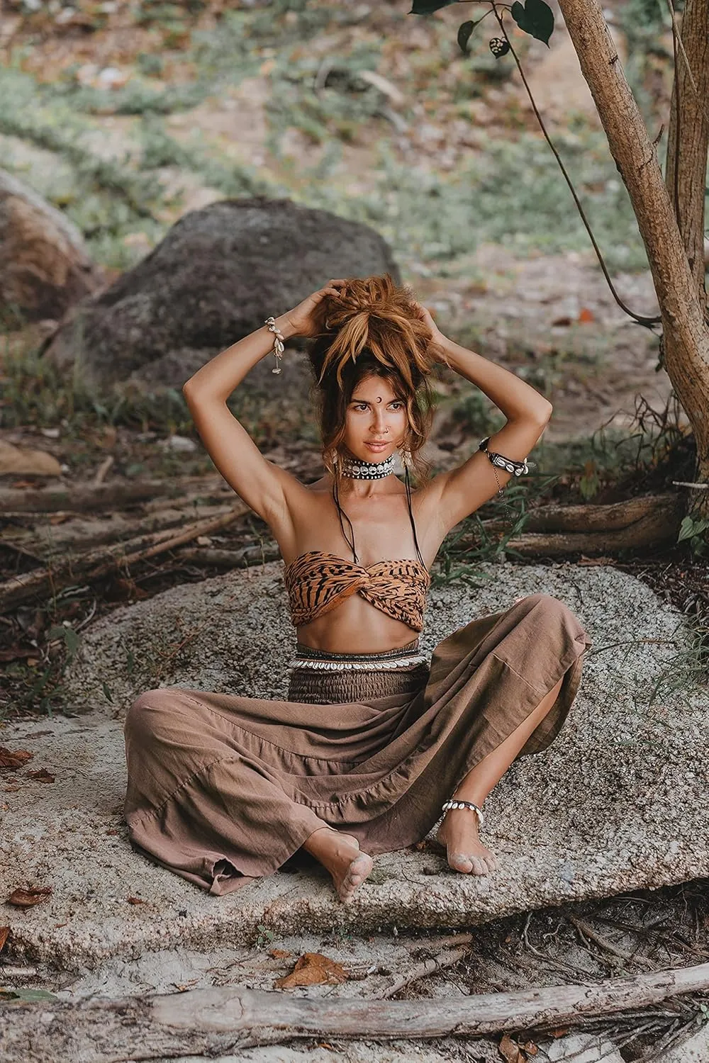 Maxi Boho Skirt Long Pockets Cotton Hippie Bohemian Elastic Waist Gypsy Skirt