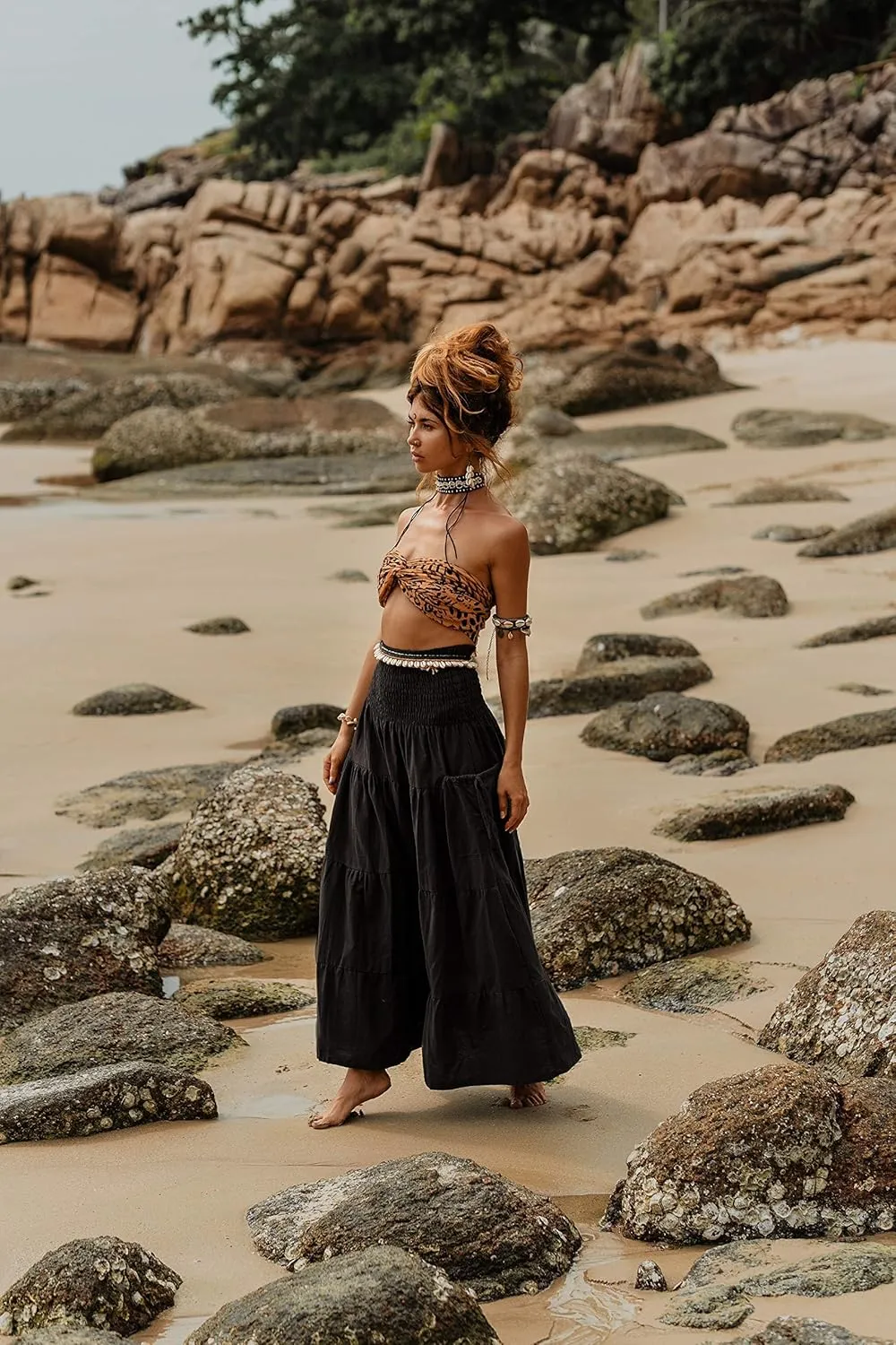 Maxi Boho Skirt Long Pockets Cotton Hippie Bohemian Elastic Waist Gypsy Skirt