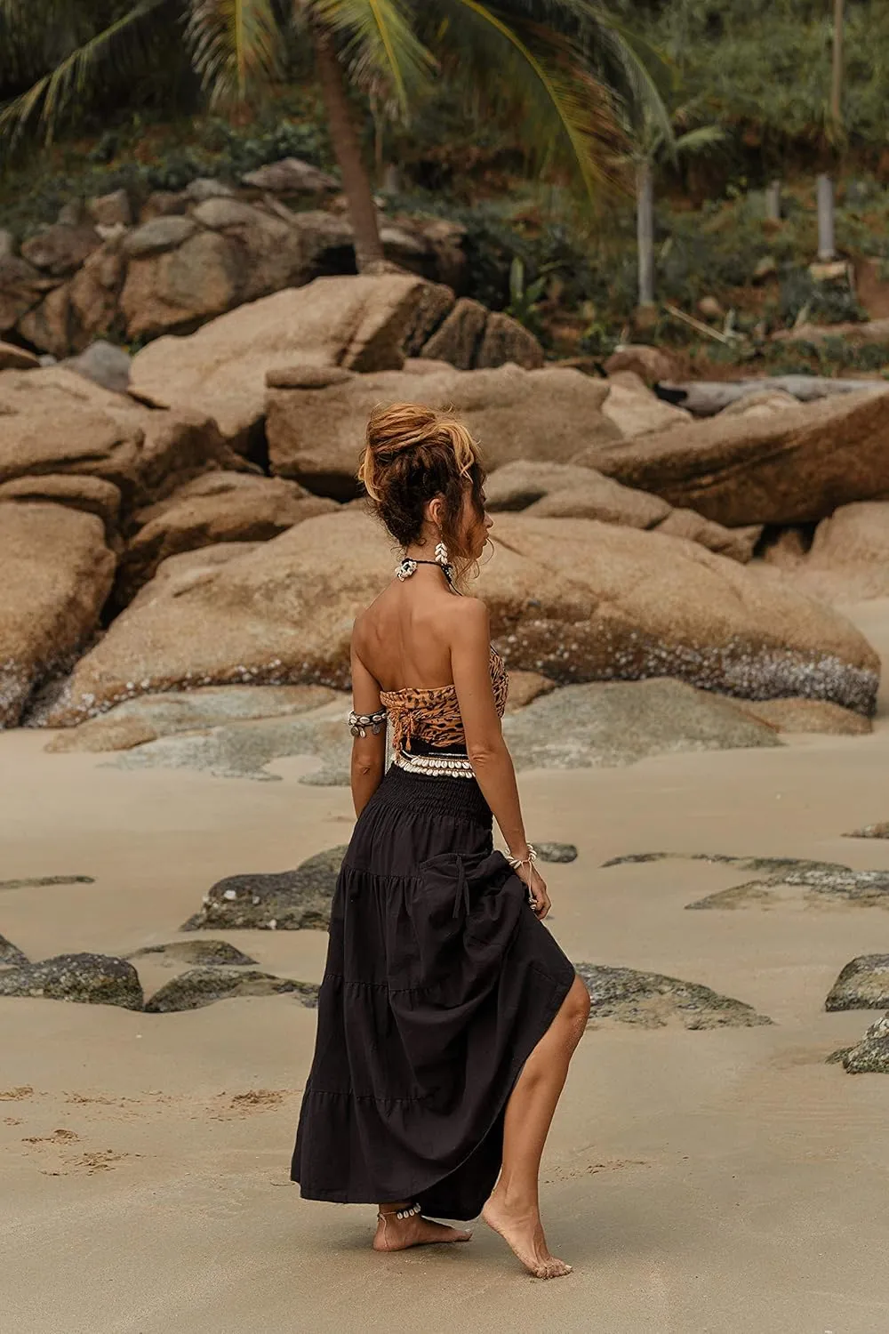 Maxi Boho Skirt Long Pockets Cotton Hippie Bohemian Elastic Waist Gypsy Skirt