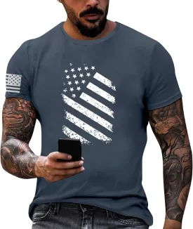 Men's American Flag Shirt Sleeve 1776 USA Graphic Dry Fit Cotton Comfortable T-Shirts 4th of July Shirt