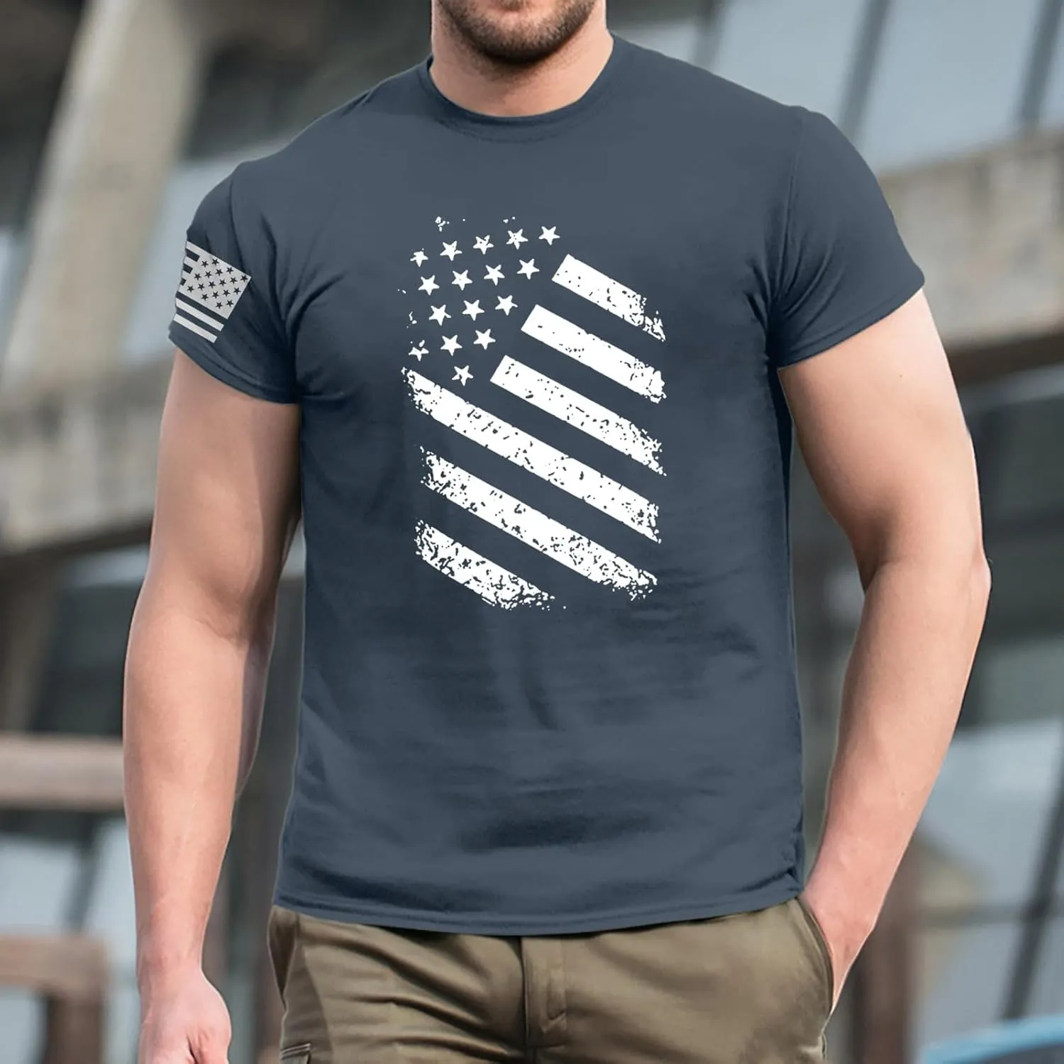 Men's American Flag Shirt Sleeve 1776 USA Graphic Dry Fit Cotton Comfortable T-Shirts 4th of July Shirt