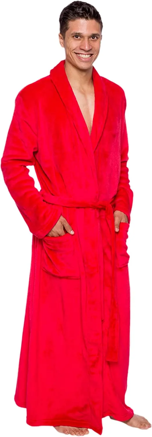 Men's Black Plush Long Sleeve Hooded Fleece Robe