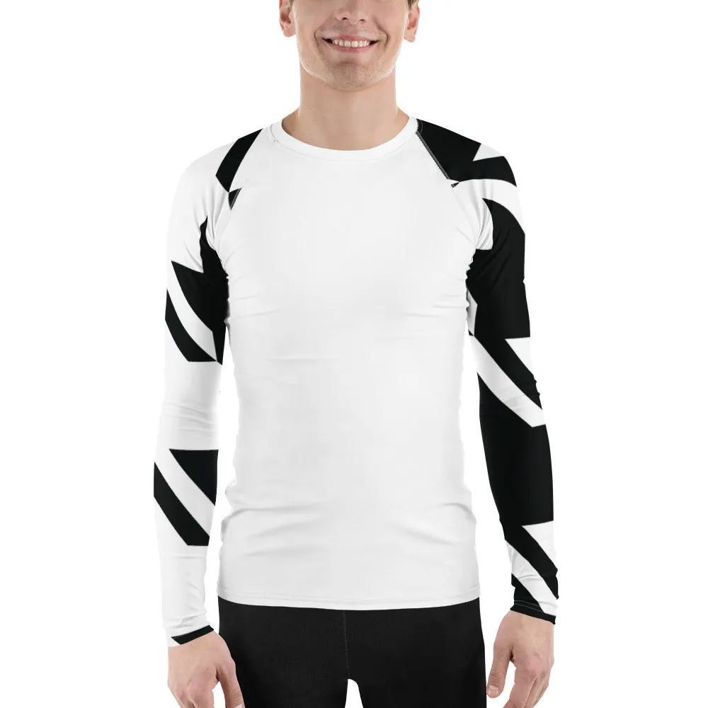 Mens Long Sleeve BJJ Rash Guard - Houndstooth 001 Blanc