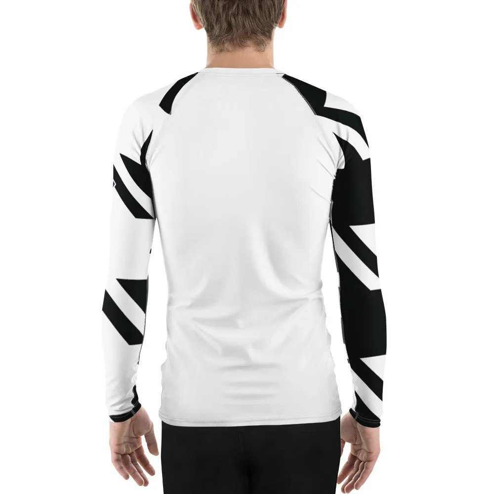 Mens Long Sleeve BJJ Rash Guard - Houndstooth 001 Blanc