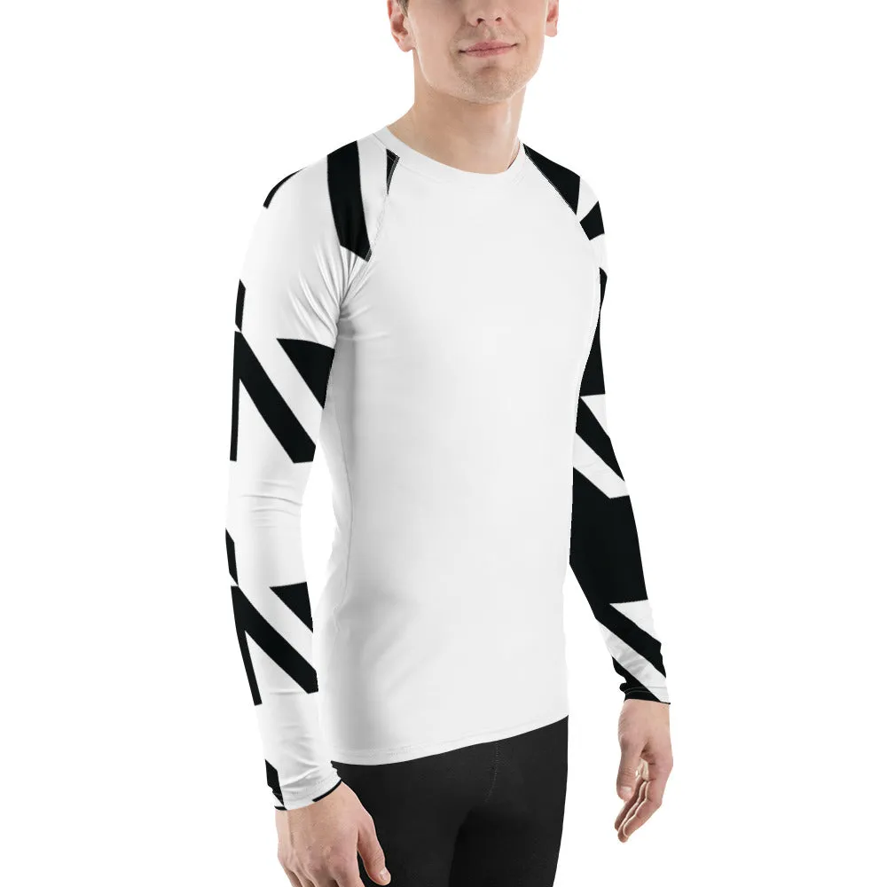 Mens Long Sleeve BJJ Rash Guard - Houndstooth 001 Blanc
