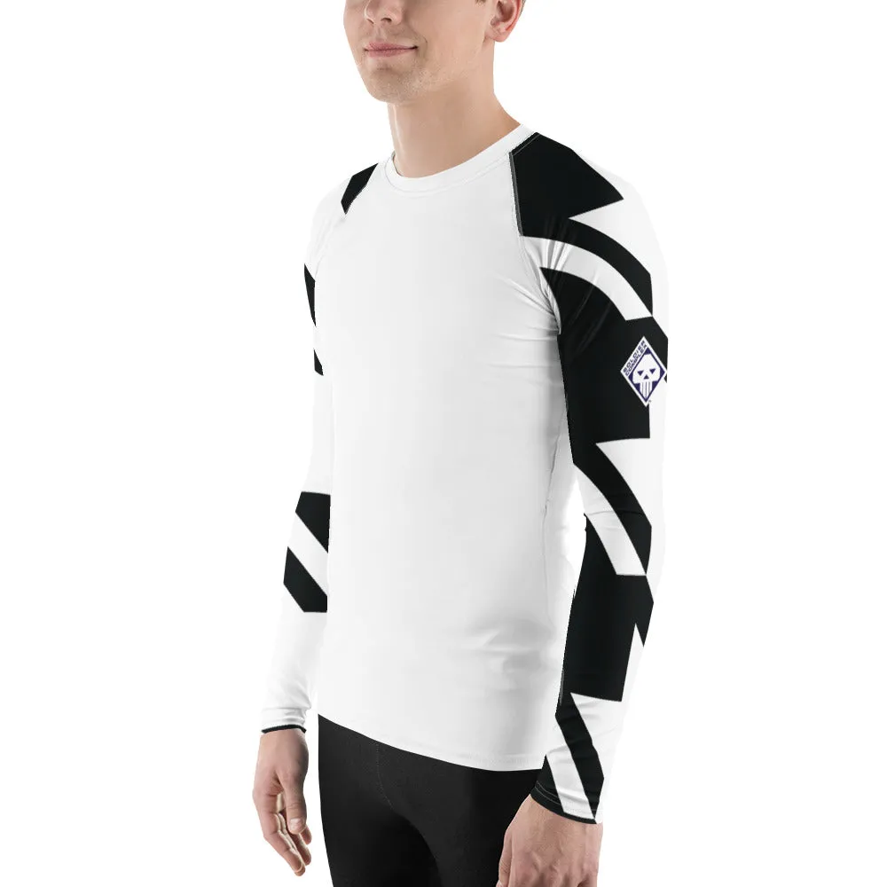 Mens Long Sleeve BJJ Rash Guard - Houndstooth 001 Blanc