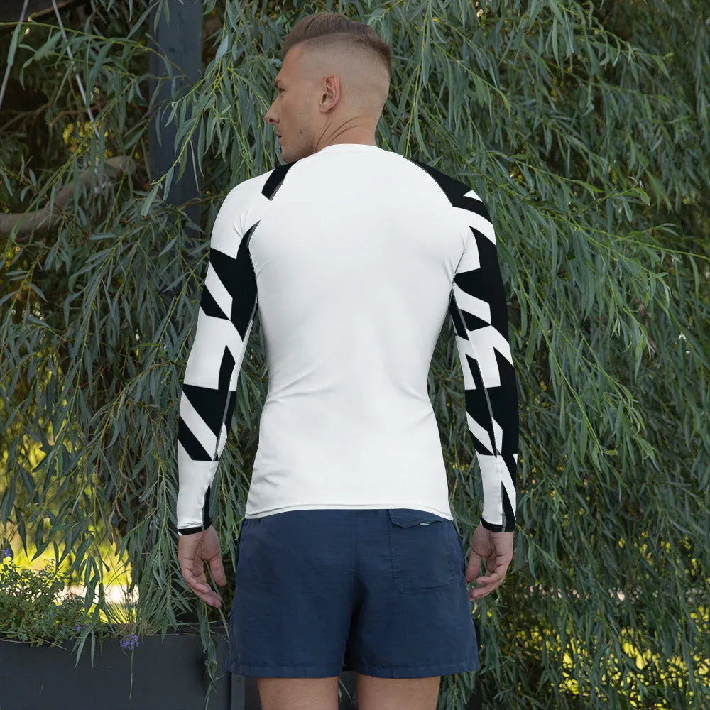 Mens Long Sleeve BJJ Rash Guard - Houndstooth 001 Blanc