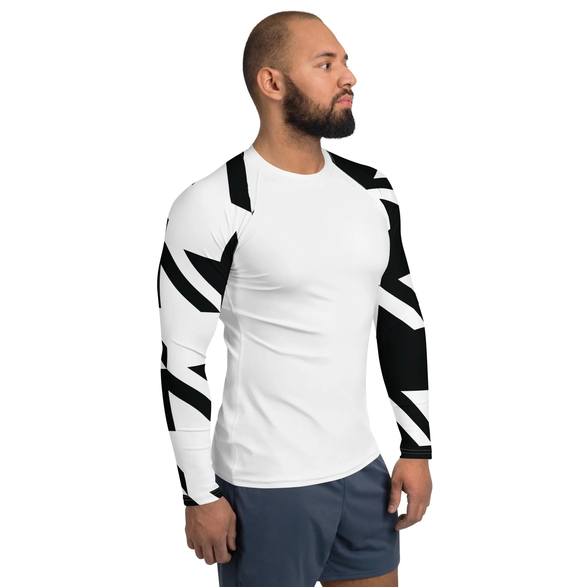 Mens Long Sleeve BJJ Rash Guard - Houndstooth 001 Blanc