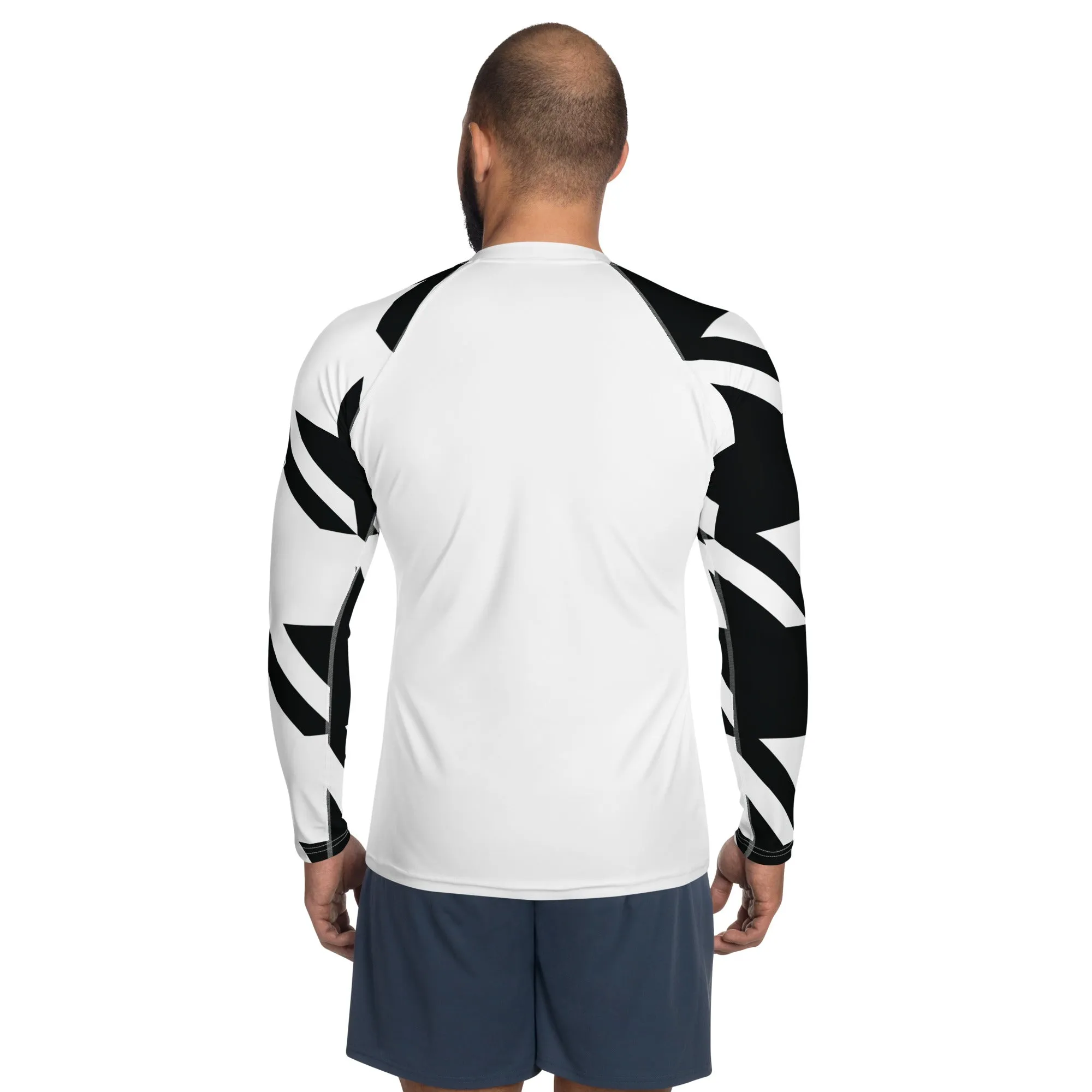 Mens Long Sleeve BJJ Rash Guard - Houndstooth 001 Blanc