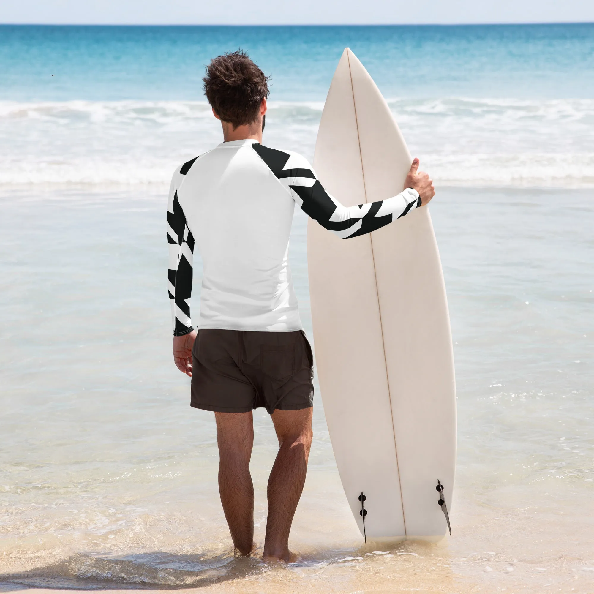 Mens Long Sleeve BJJ Rash Guard - Houndstooth 001 Blanc
