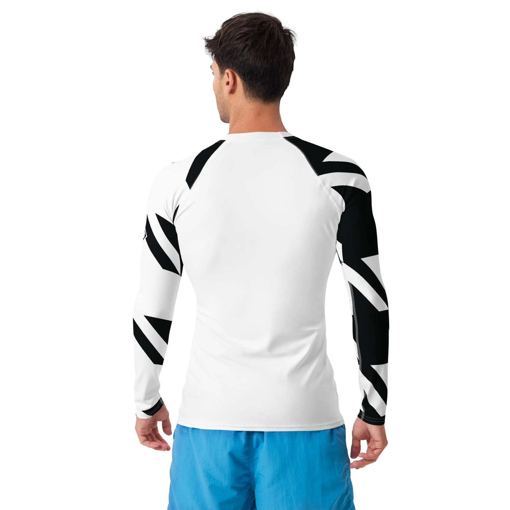 Mens Long Sleeve BJJ Rash Guard - Houndstooth 001 Blanc
