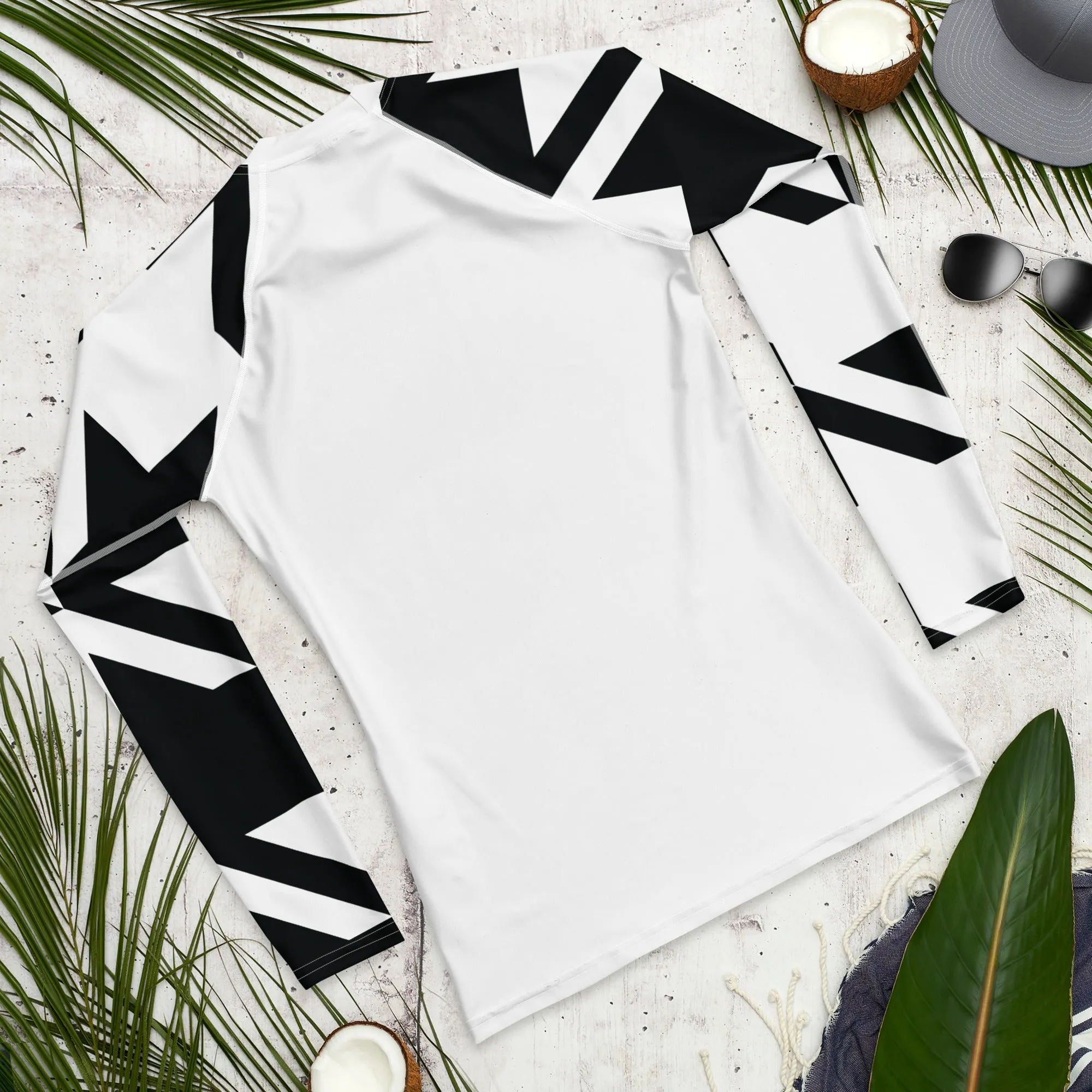 Mens Long Sleeve BJJ Rash Guard - Houndstooth 001 Blanc