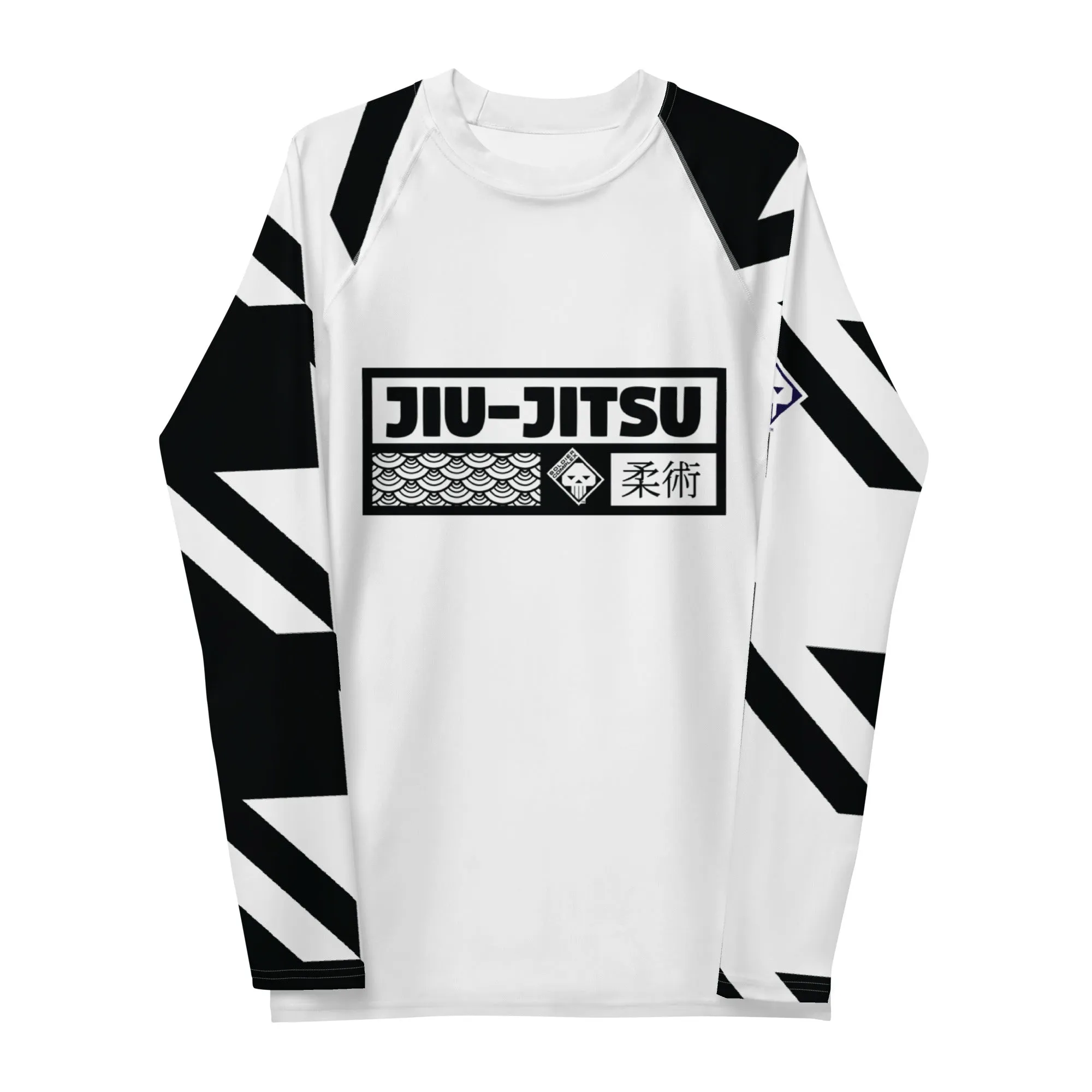 Mens Long Sleeve BJJ Rash Guard - Jiu-Jitsu 023 - Houndstooth 001 Blanc