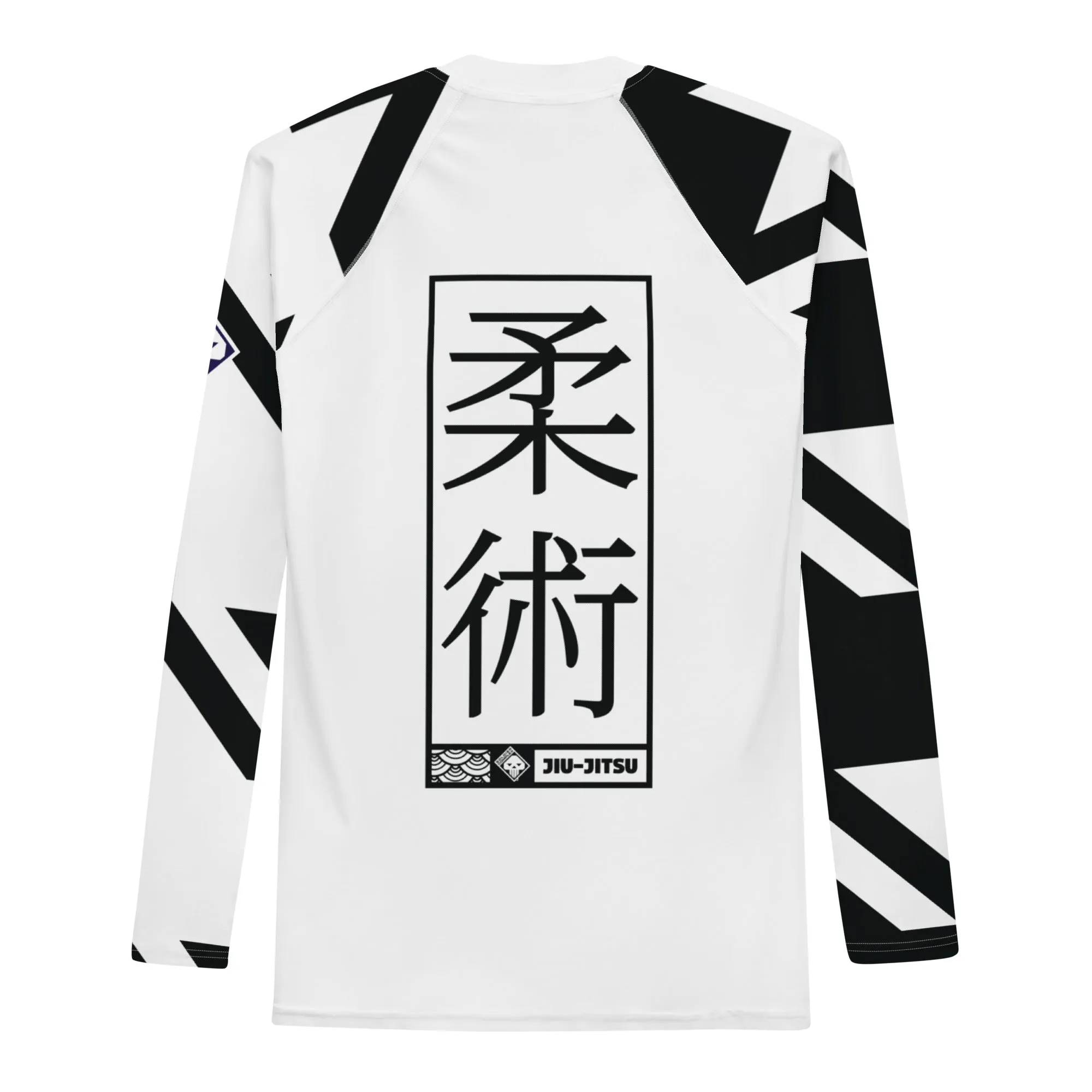 Mens Long Sleeve BJJ Rash Guard - Jiu-Jitsu 023 - Houndstooth 001 Blanc