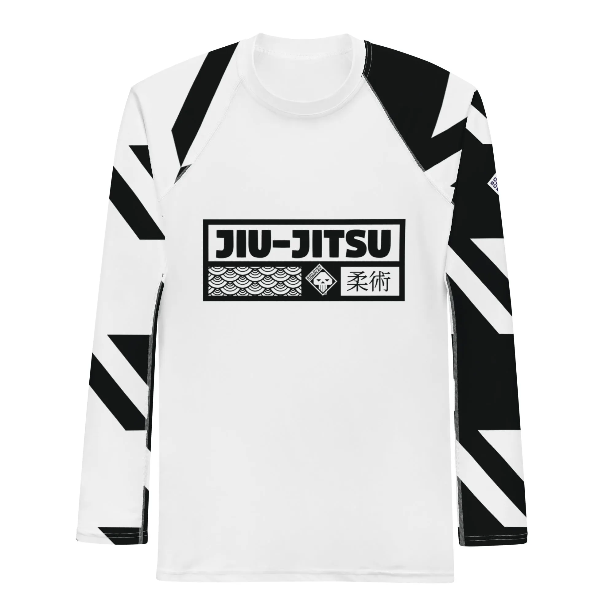 Mens Long Sleeve BJJ Rash Guard - Jiu-Jitsu 023 - Houndstooth 001 Blanc