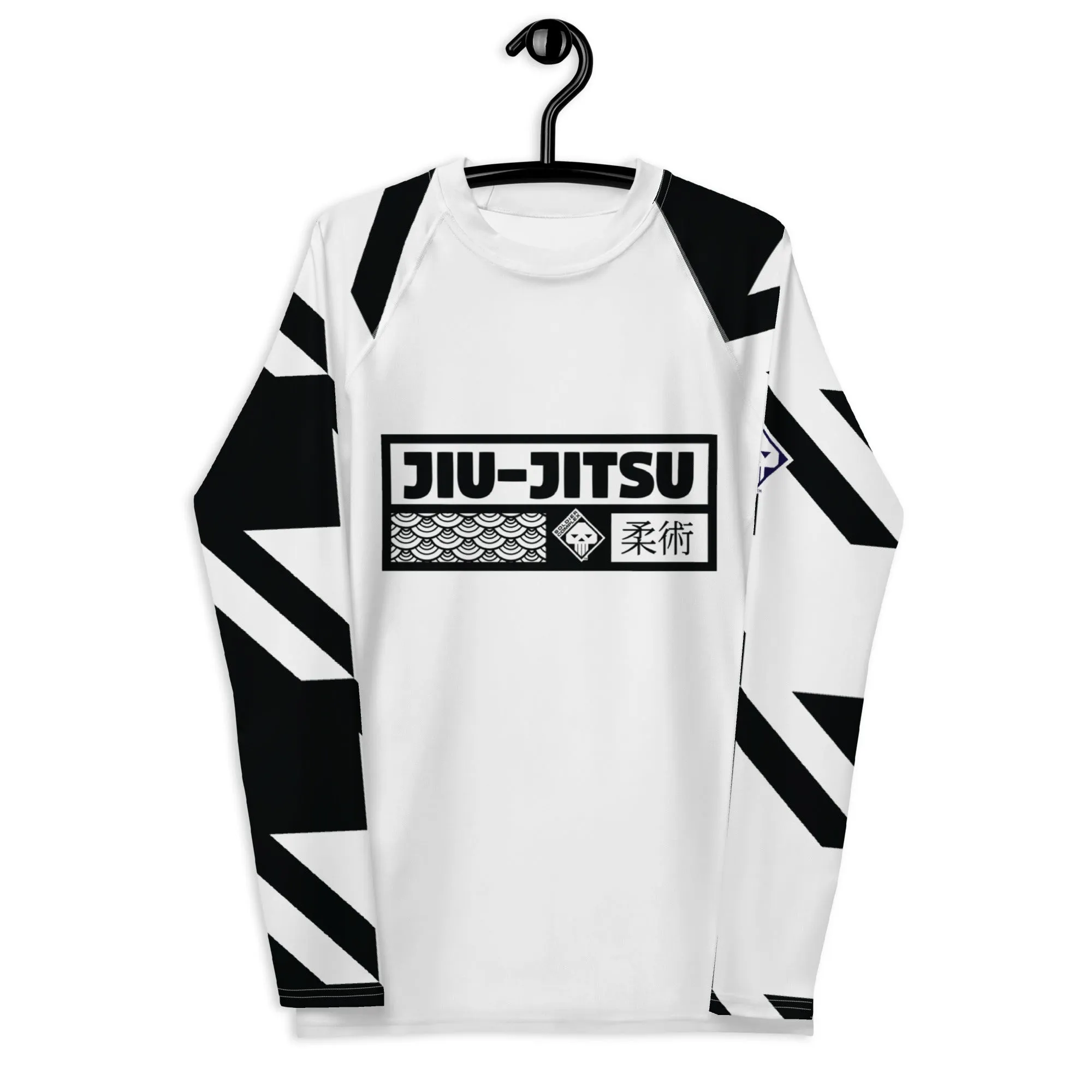 Mens Long Sleeve BJJ Rash Guard - Jiu-Jitsu 023 - Houndstooth 001 Blanc